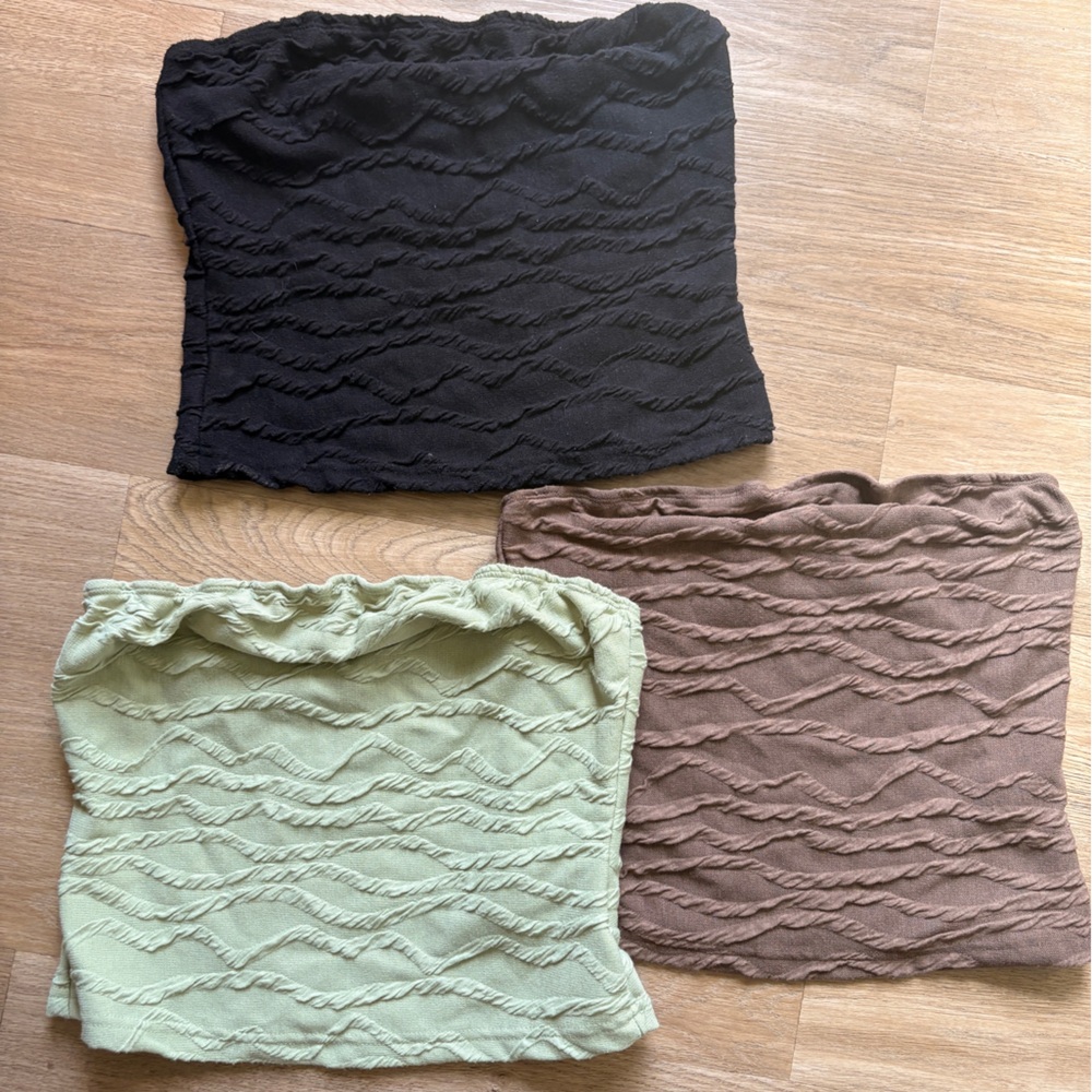 Textured Knit Tube Tops Black, Brown, and Green